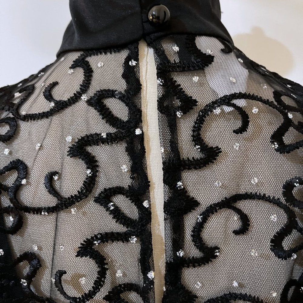 Victorian Vintage High Neck Capelet Black Womens M / L Sheer Beaded Fringed Cape - Picture 10 of 15
